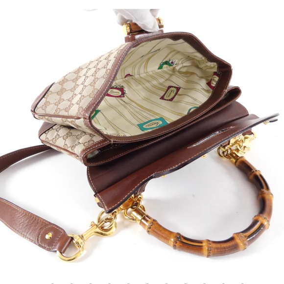 GUCCI  Peggy Brown Monogram Canvas and Bamboo Two-Way Bag - Picture 8 of 8